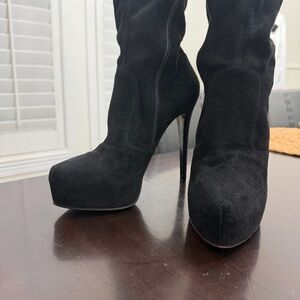 Black Suede Platform Heeled Boots for Women, Sz 6.5